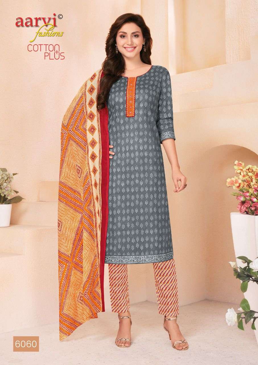 COTTON PLUS BY AARVI FASHION 6054 TO 6063 SERIES BEAUTIFUL SUITS COLORFUL STYLISH FANCY CASUAL WEAR & ETHNIC WEAR PURE COTTON PRINT DRESSES AT WHOLESALE PRICE