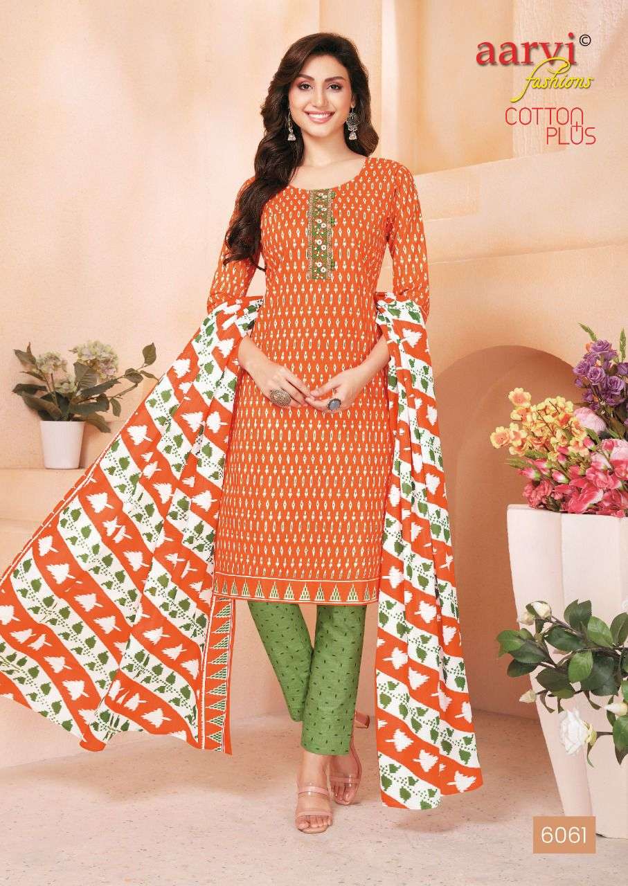 COTTON PLUS BY AARVI FASHION 6054 TO 6063 SERIES BEAUTIFUL SUITS COLORFUL STYLISH FANCY CASUAL WEAR & ETHNIC WEAR PURE COTTON PRINT DRESSES AT WHOLESALE PRICE