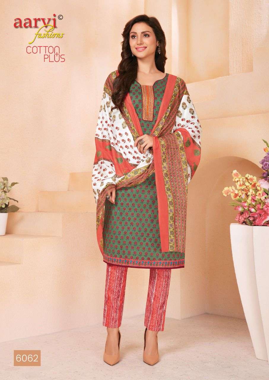 COTTON PLUS BY AARVI FASHION 6054 TO 6063 SERIES BEAUTIFUL SUITS COLORFUL STYLISH FANCY CASUAL WEAR & ETHNIC WEAR PURE COTTON PRINT DRESSES AT WHOLESALE PRICE