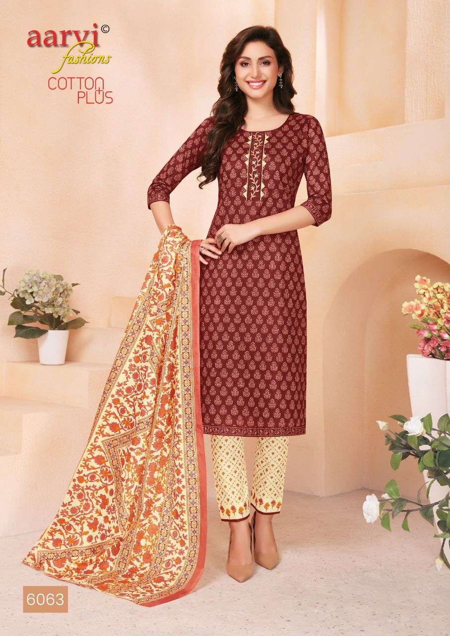 COTTON PLUS BY AARVI FASHION 6054 TO 6063 SERIES BEAUTIFUL SUITS COLORFUL STYLISH FANCY CASUAL WEAR & ETHNIC WEAR PURE COTTON PRINT DRESSES AT WHOLESALE PRICE