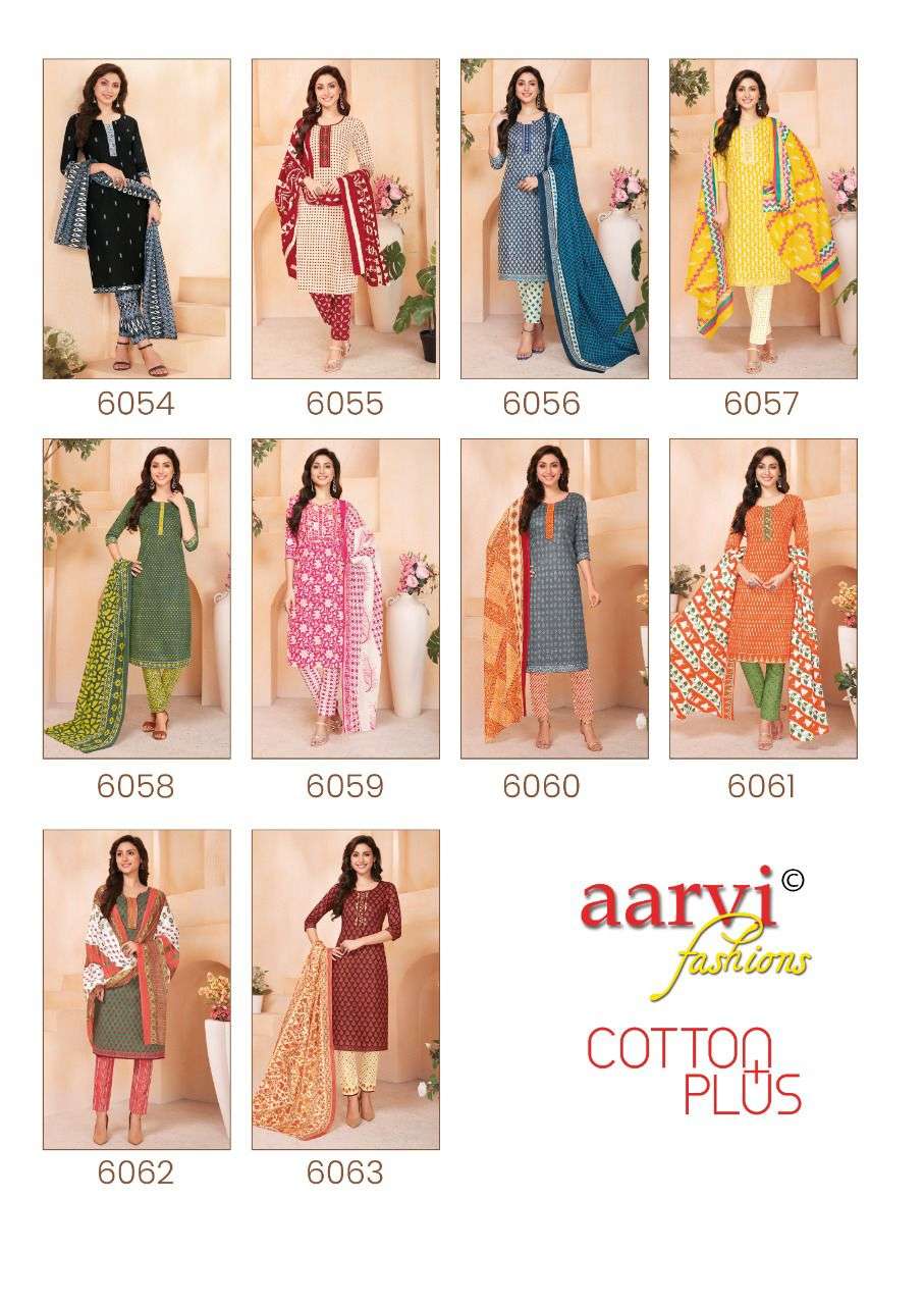 COTTON PLUS BY AARVI FASHION 6054 TO 6063 SERIES BEAUTIFUL SUITS COLORFUL STYLISH FANCY CASUAL WEAR & ETHNIC WEAR PURE COTTON PRINT DRESSES AT WHOLESALE PRICE
