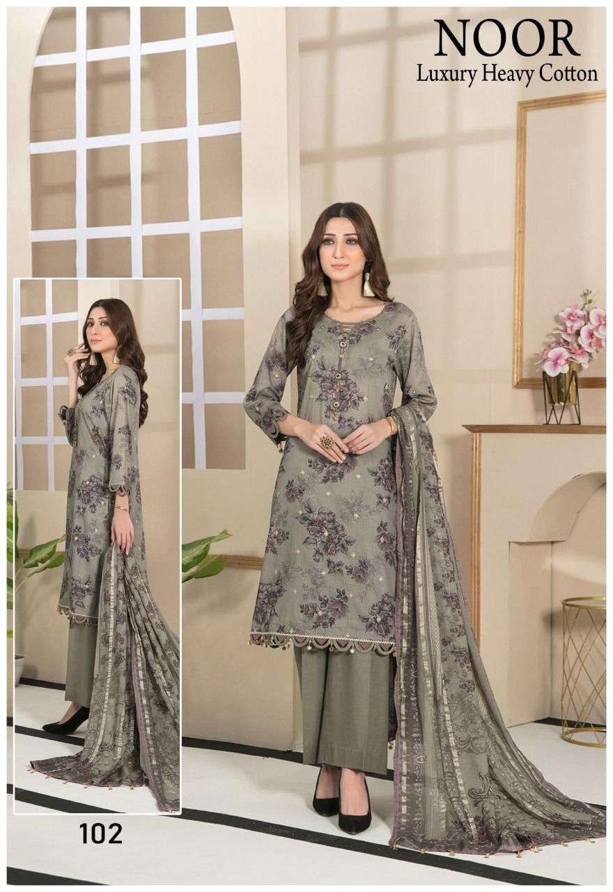 LUXURY HEAVY COTTON BY NOOR 101 TO 106 SERIES BEAUTIFUL PAKISTANI SUITS COLORFUL STYLISH FANCY CASUAL WEAR & ETHNIC WEAR HEAVY COTTON DRESSES AT WHOLESALE PRICE