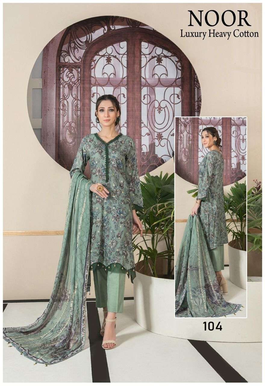LUXURY HEAVY COTTON BY NOOR 101 TO 106 SERIES BEAUTIFUL PAKISTANI SUITS COLORFUL STYLISH FANCY CASUAL WEAR & ETHNIC WEAR HEAVY COTTON DRESSES AT WHOLESALE PRICE