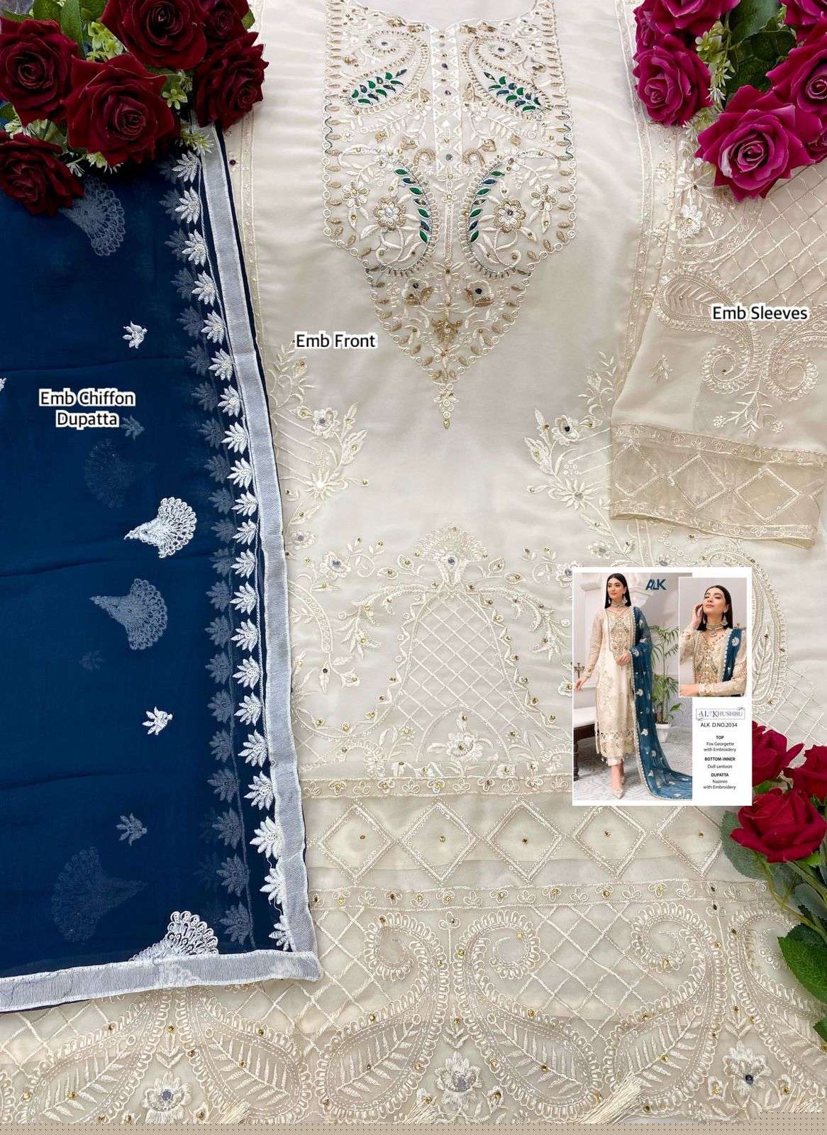 Al Khushbu Hit Design 2034 By Al Khushbu Designer Pakistani Suits Beautiful Stylish Fancy Colorful Party Wear & Occasional Wear Faux Georgette Embroidered Dresses At Wholesale Price