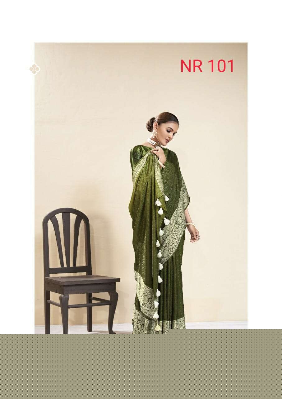 NORA BY SR 101 TO 110 SERIES INDIAN TRADITIONAL WEAR COLLECTION BEAUTIFUL STYLISH FANCY COLORFUL PARTY WEAR & OCCASIONAL WEAR DOLA JACQUARD SAREES AT WHOLESALE PRICE
