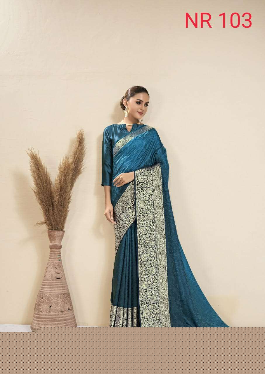NORA BY SR 101 TO 110 SERIES INDIAN TRADITIONAL WEAR COLLECTION BEAUTIFUL STYLISH FANCY COLORFUL PARTY WEAR & OCCASIONAL WEAR DOLA JACQUARD SAREES AT WHOLESALE PRICE