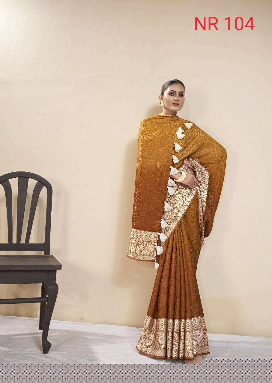 NORA BY SR 101 TO 110 SERIES INDIAN TRADITIONAL WEAR COLLECTION BEAUTIFUL STYLISH FANCY COLORFUL PARTY WEAR & OCCASIONAL WEAR DOLA JACQUARD SAREES AT WHOLESALE PRICE