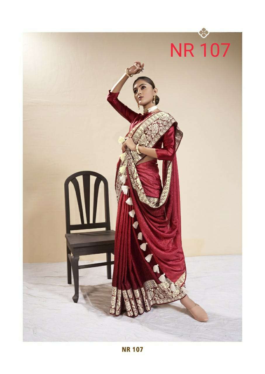 NORA BY SR 101 TO 110 SERIES INDIAN TRADITIONAL WEAR COLLECTION BEAUTIFUL STYLISH FANCY COLORFUL PARTY WEAR & OCCASIONAL WEAR DOLA JACQUARD SAREES AT WHOLESALE PRICE
