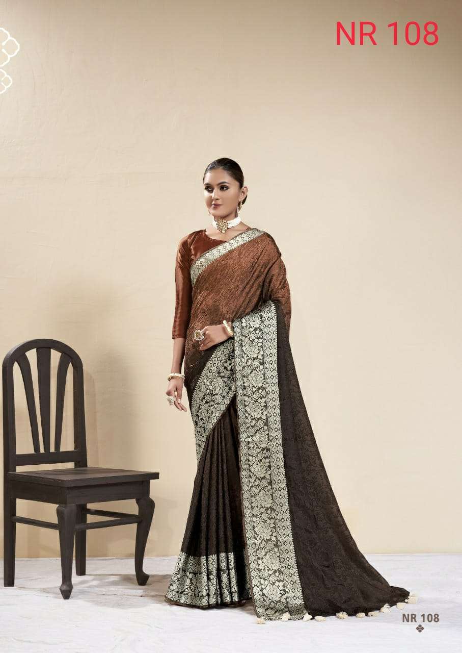 NORA BY SR 101 TO 110 SERIES INDIAN TRADITIONAL WEAR COLLECTION BEAUTIFUL STYLISH FANCY COLORFUL PARTY WEAR & OCCASIONAL WEAR DOLA JACQUARD SAREES AT WHOLESALE PRICE