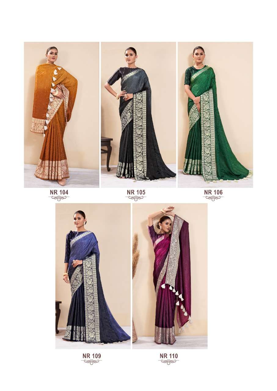 NORA BY SR 101 TO 110 SERIES INDIAN TRADITIONAL WEAR COLLECTION BEAUTIFUL STYLISH FANCY COLORFUL PARTY WEAR & OCCASIONAL WEAR DOLA JACQUARD SAREES AT WHOLESALE PRICE