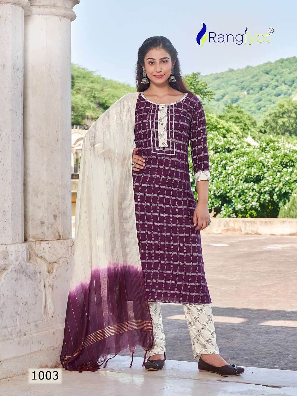 Rangrasiya By Rangjyot Fashion 1001 To 1008 Series Beautiful Suits Colorful Stylish Fancy Casual Wear & Ethnic Wear Rayon Gold Print Dresses At Wholesale Price