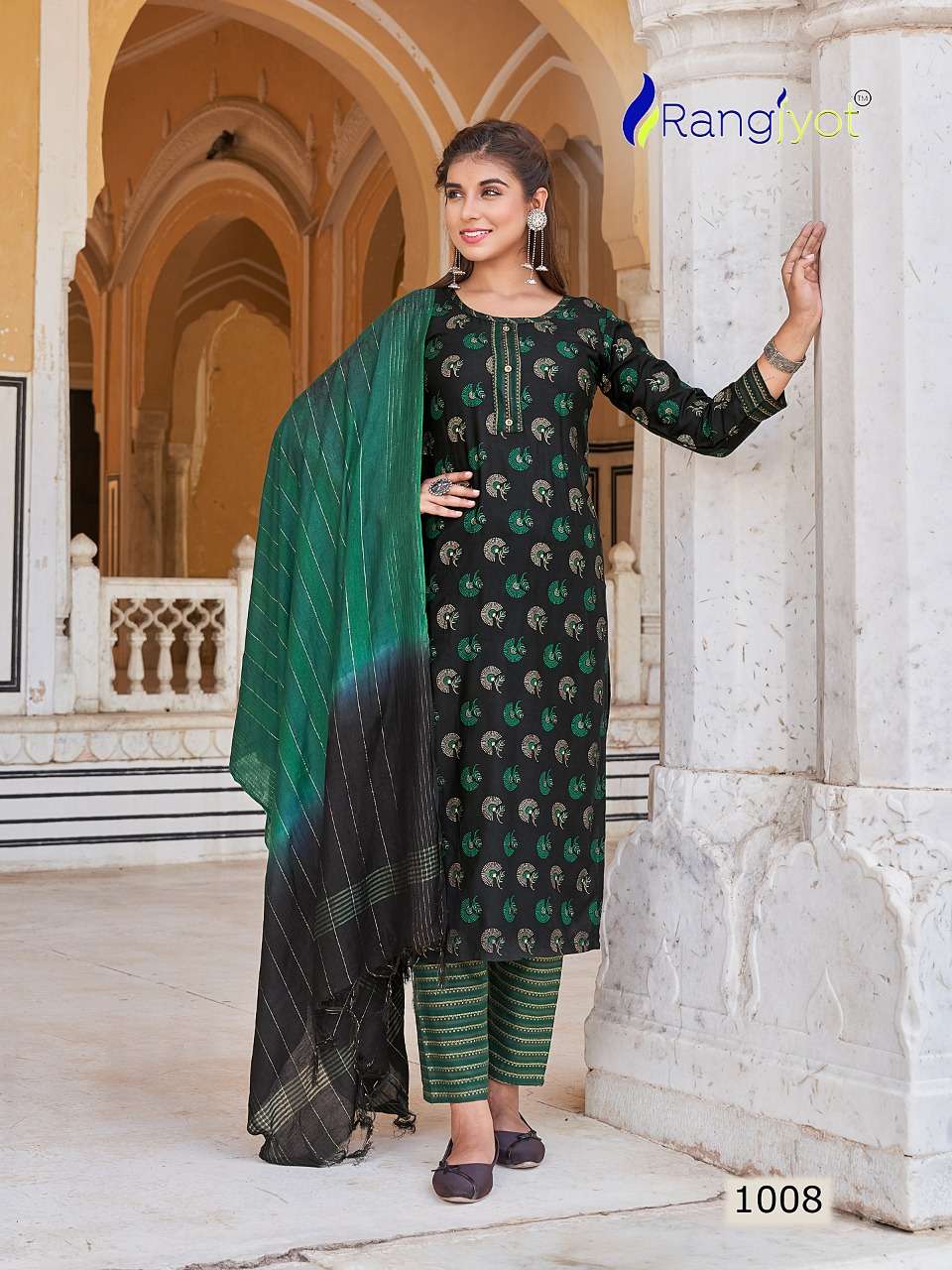 Rangrasiya By Rangjyot Fashion 1001 To 1008 Series Beautiful Suits Colorful Stylish Fancy Casual Wear & Ethnic Wear Rayon Gold Print Dresses At Wholesale Price