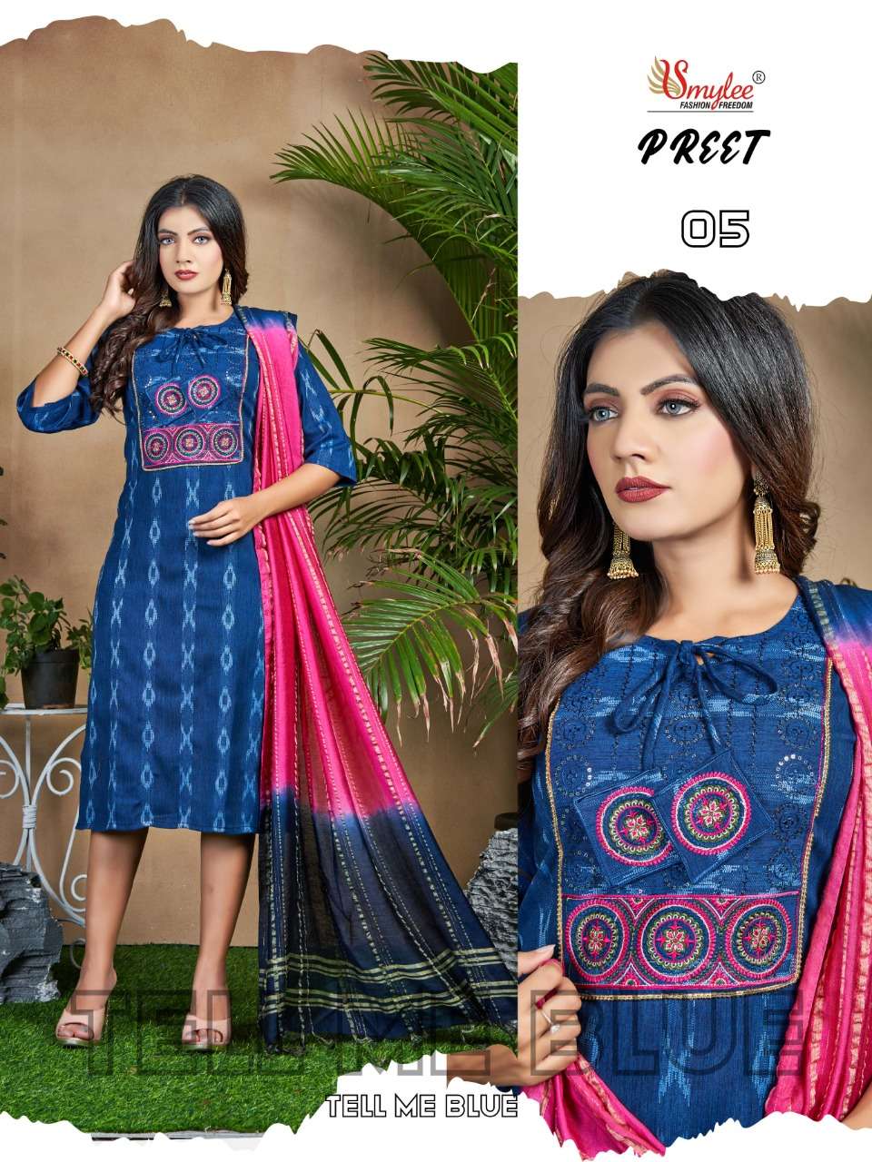 PREET BY SMYLEE 01 TO 08 SERIES DESIGNER STYLISH FANCY COLORFUL BEAUTIFUL PARTY WEAR & ETHNIC WEAR COLLECTION PURE RAYON KURTIS WITH DUPATTA AT WHOLESALE PRICE