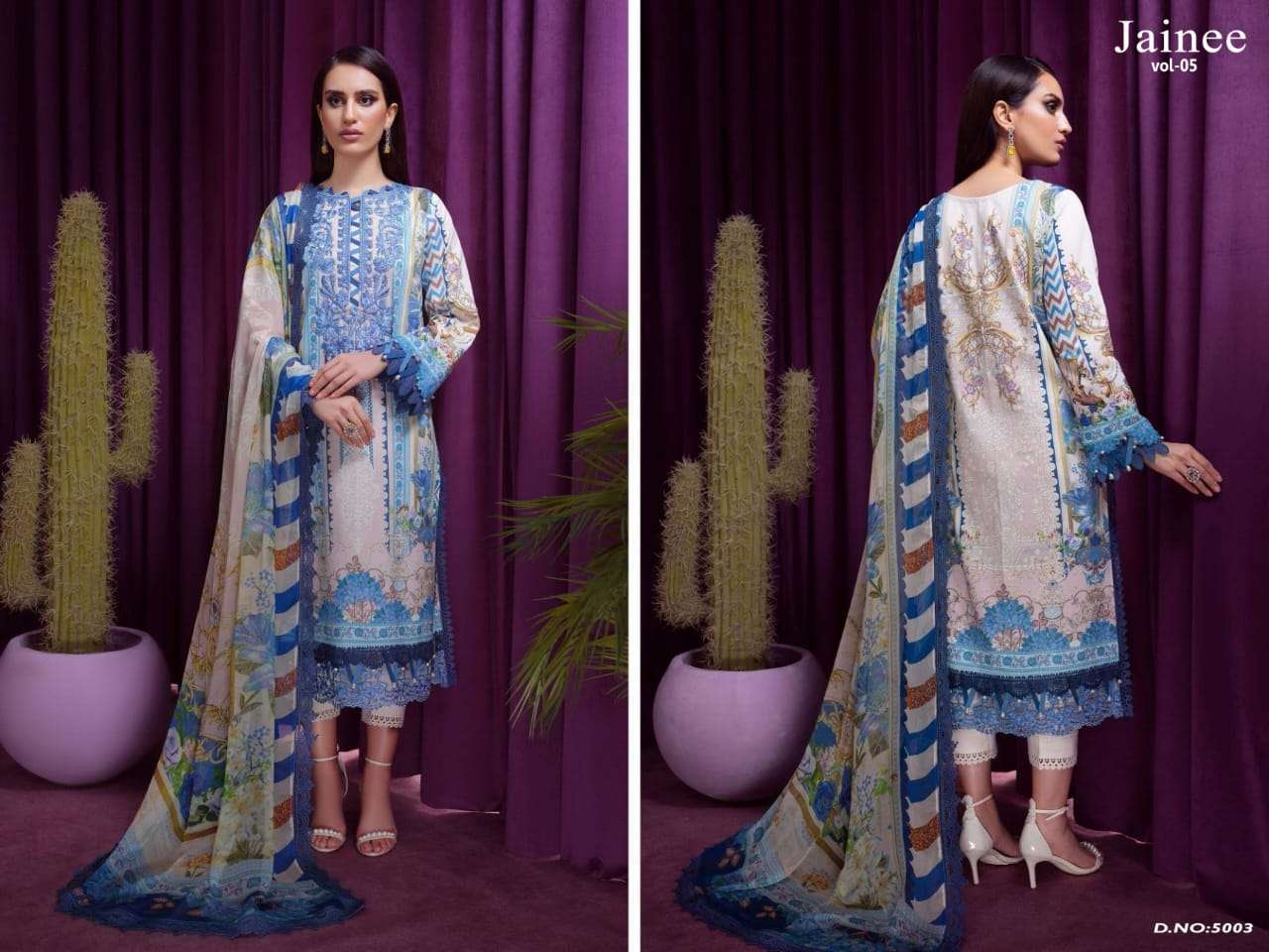 JAINEE VOL-5 BY AGHA NOOR 5001 TO 5008 SERIES BEAUTIFUL SUITS COLORFUL STYLISH FANCY CASUAL WEAR & ETHNIC WEAR LAWN COTTON DIGITAL PRINT DRESSES AT WHOLESALE PRICE