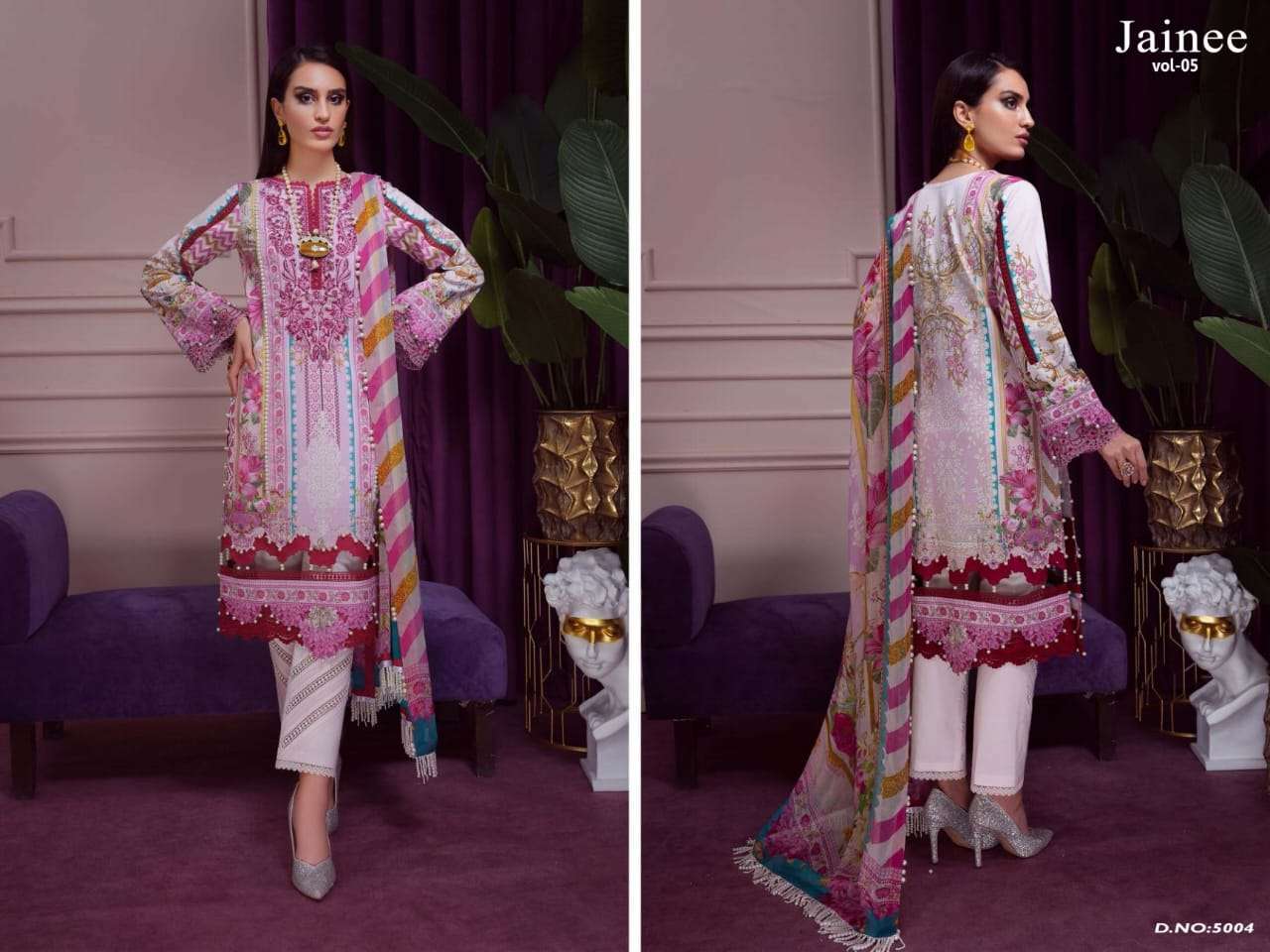 JAINEE VOL-5 BY AGHA NOOR 5001 TO 5008 SERIES BEAUTIFUL SUITS COLORFUL STYLISH FANCY CASUAL WEAR & ETHNIC WEAR LAWN COTTON DIGITAL PRINT DRESSES AT WHOLESALE PRICE