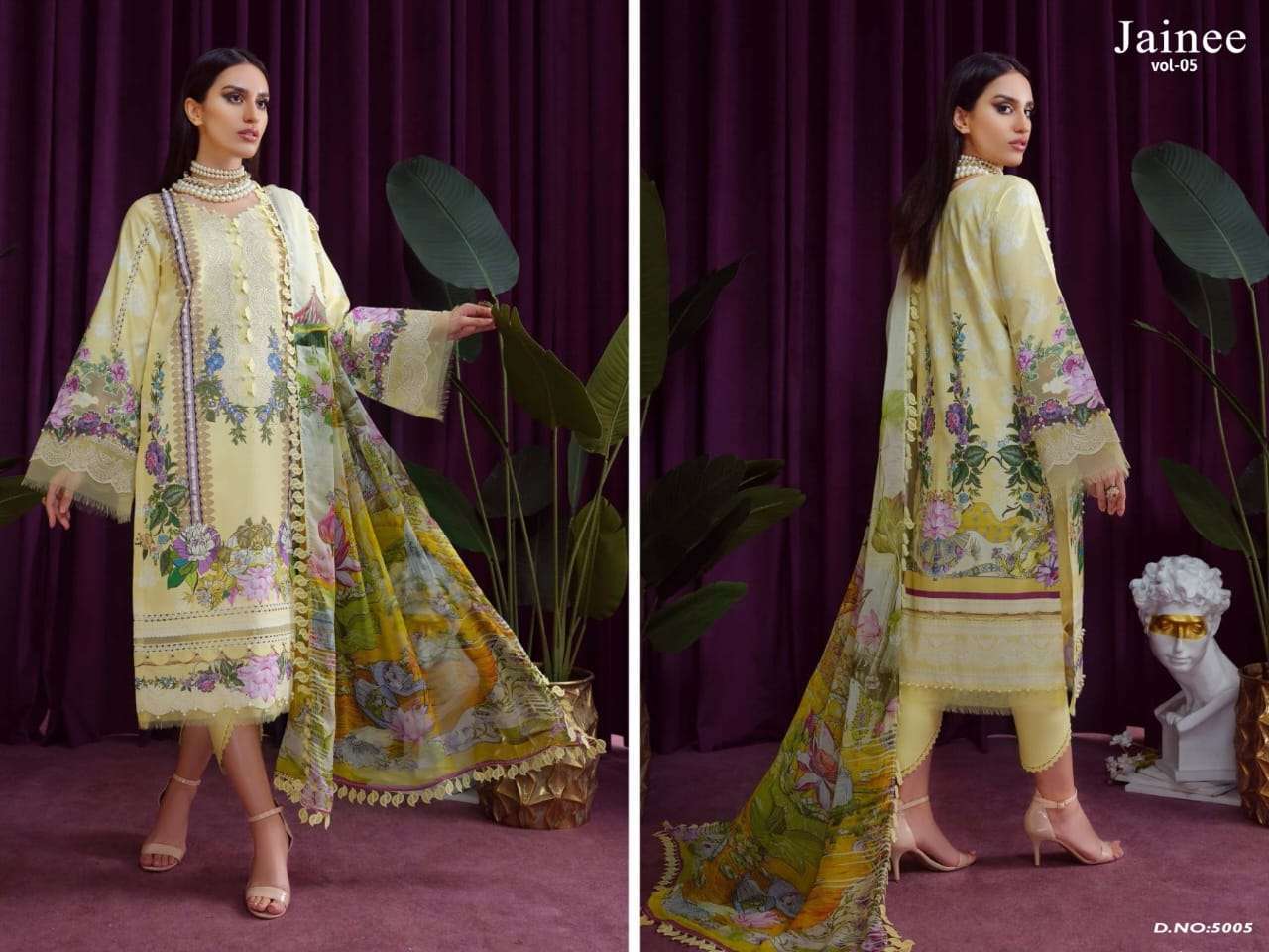 JAINEE VOL-5 BY AGHA NOOR 5001 TO 5008 SERIES BEAUTIFUL SUITS COLORFUL STYLISH FANCY CASUAL WEAR & ETHNIC WEAR LAWN COTTON DIGITAL PRINT DRESSES AT WHOLESALE PRICE