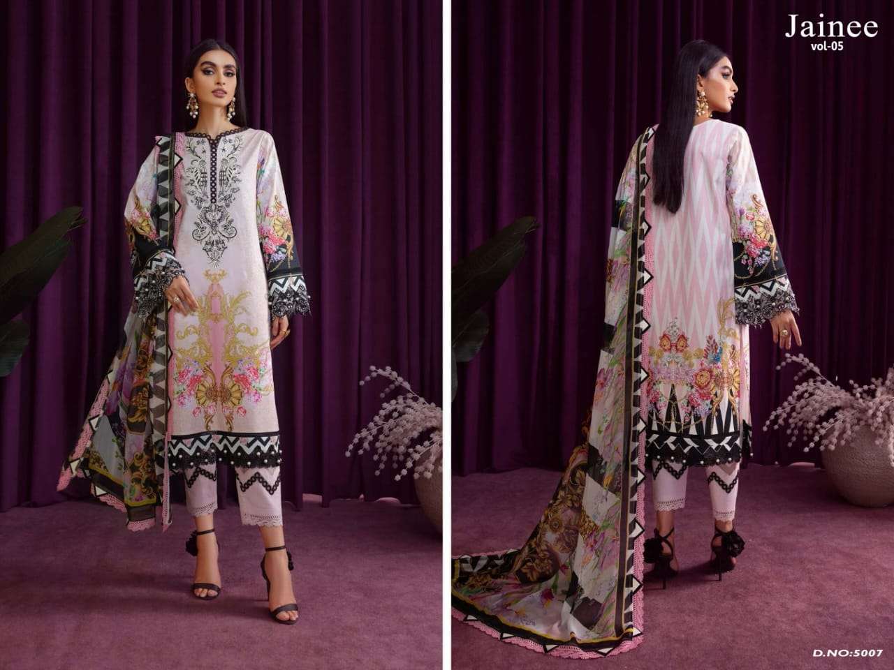JAINEE VOL-5 BY AGHA NOOR 5001 TO 5008 SERIES BEAUTIFUL SUITS COLORFUL STYLISH FANCY CASUAL WEAR & ETHNIC WEAR LAWN COTTON DIGITAL PRINT DRESSES AT WHOLESALE PRICE