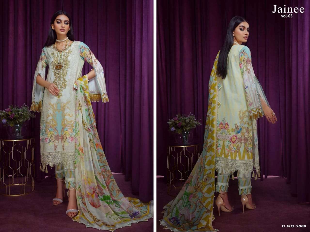 JAINEE VOL-5 BY AGHA NOOR 5001 TO 5008 SERIES BEAUTIFUL SUITS COLORFUL STYLISH FANCY CASUAL WEAR & ETHNIC WEAR LAWN COTTON DIGITAL PRINT DRESSES AT WHOLESALE PRICE