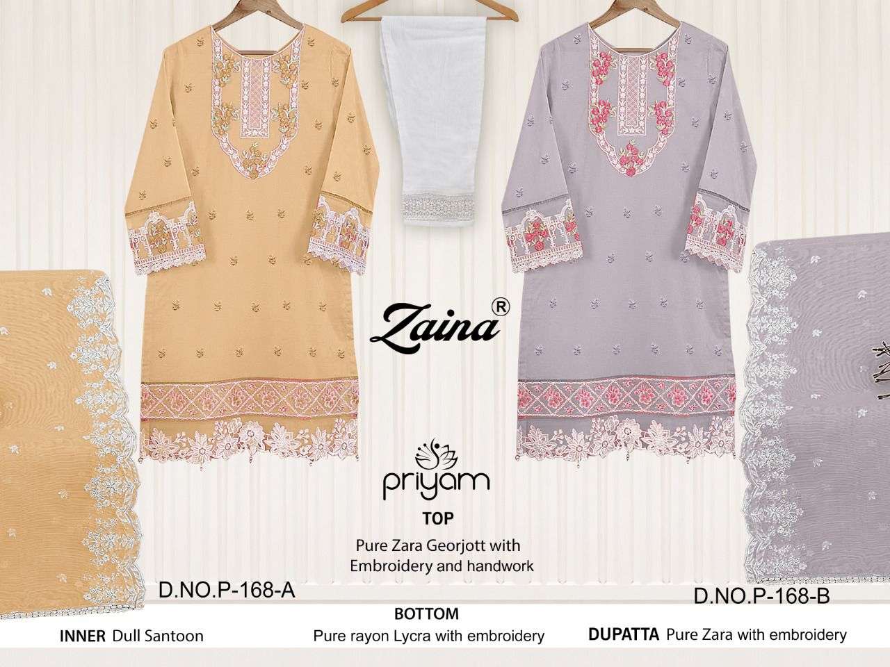 ZAINA HIT COLLECTION VOL-4 BY PRIYAM BEAUTIFUL PAKISTANI SUITS COLORFUL STYLISH FANCY CASUAL WEAR & ETHNIC WEAR PURE GEORGETTE DRESSES AT WHOLESALE PRICE