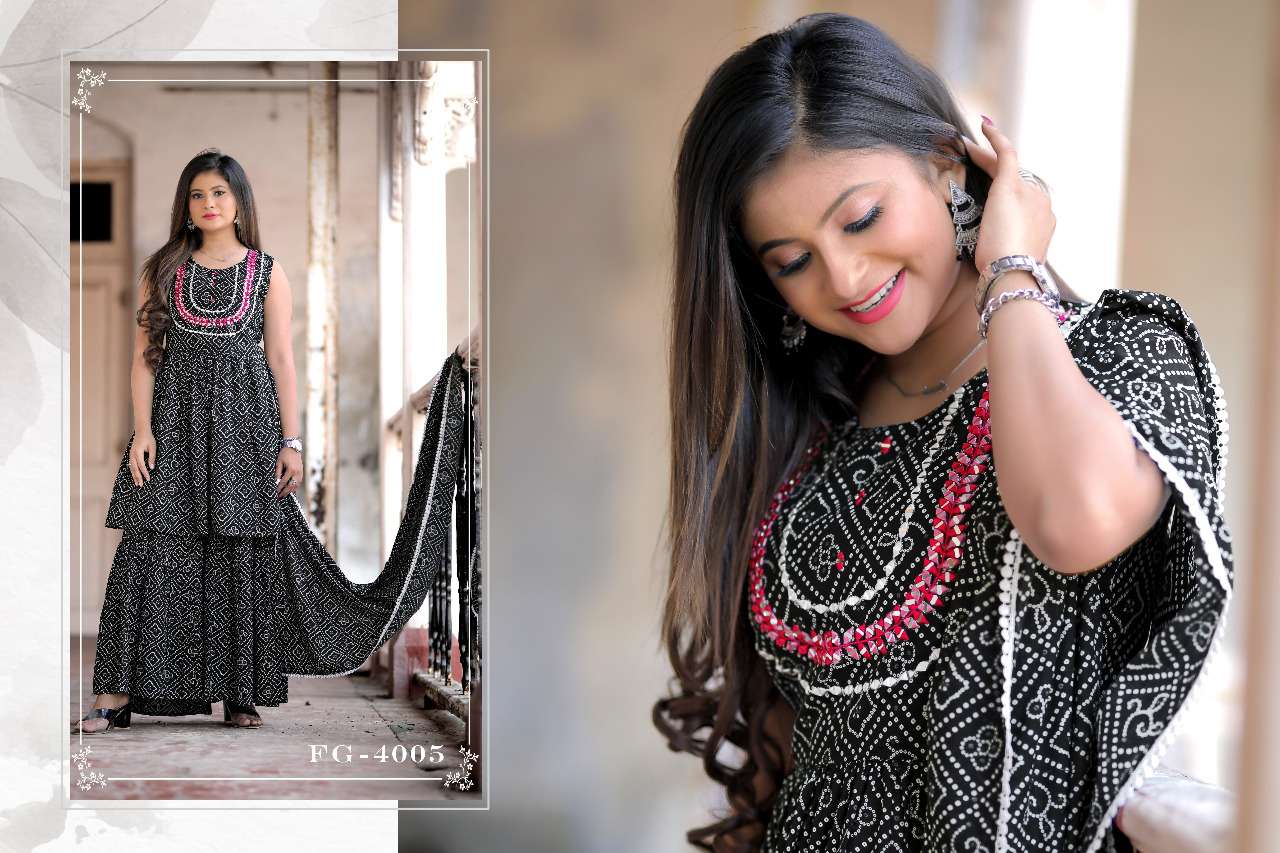 NAAZ BY FASHION GALLERIA 4003 TO 4006 SERIES BEAUTIFUL SHARARA SUITS COLORFUL STYLISH FANCY CASUAL WEAR & ETHNIC WEAR PURE COTTON PRINT DRESSES AT WHOLESALE PRICE