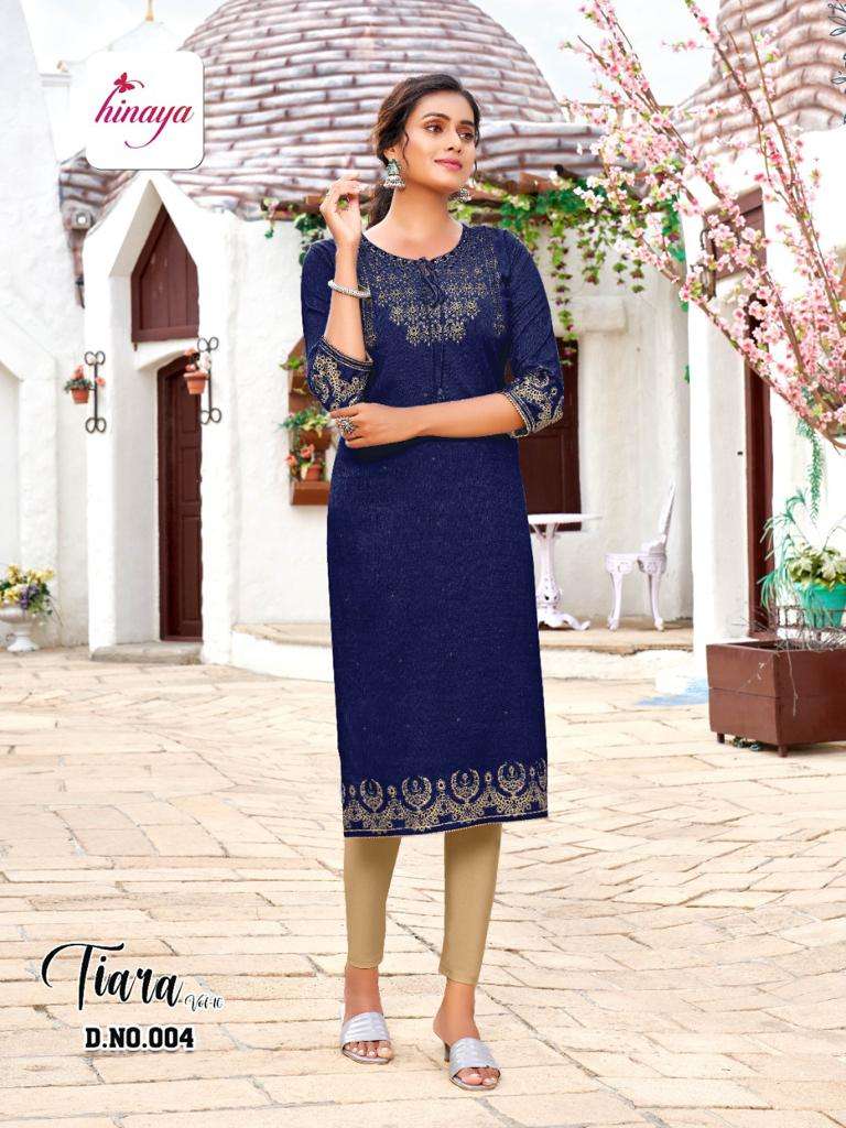 TIARA VOL-10 BY HINAYA 001 TO 008 SERIES DESIGNER STYLISH FANCY COLORFUL BEAUTIFUL PARTY WEAR & ETHNIC WEAR COLLECTION RAYON EMBROIDERY KURTIS AT WHOLESALE PRICE