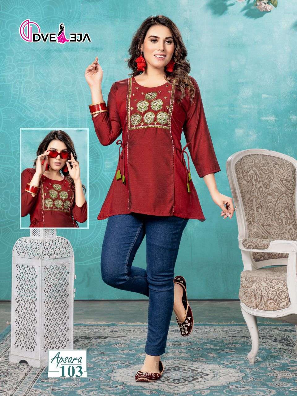 APSARA BY DVEEJA 101 TO 106 SERIES BEAUTIFUL STYLISH FANCY COLORFUL CASUAL WEAR & ETHNIC WEAR HEAVY RAYON TOPS AT WHOLESALE PRICE