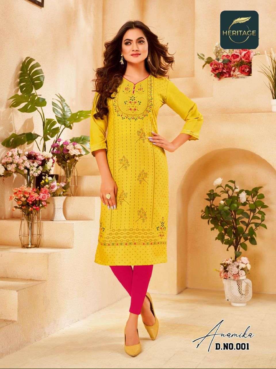 ANAMIKA BY HERITAGE 001 TO 005 SERIES DESIGNER STYLISH FANCY COLORFUL BEAUTIFUL PARTY WEAR & ETHNIC WEAR COLLECTION PURE RAYON KURTIS AT WHOLESALE PRICE