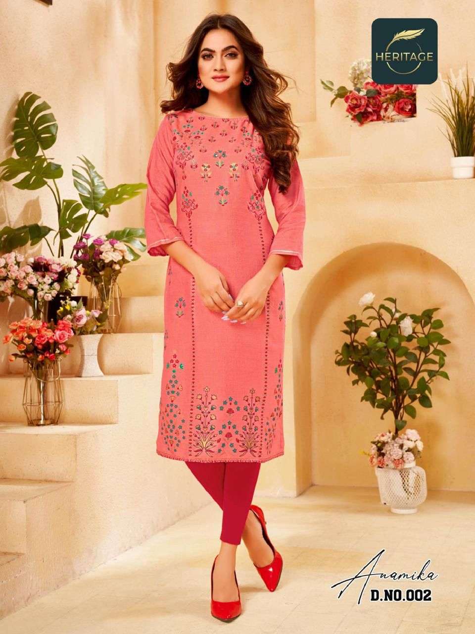 ANAMIKA BY HERITAGE 001 TO 005 SERIES DESIGNER STYLISH FANCY COLORFUL BEAUTIFUL PARTY WEAR & ETHNIC WEAR COLLECTION PURE RAYON KURTIS AT WHOLESALE PRICE