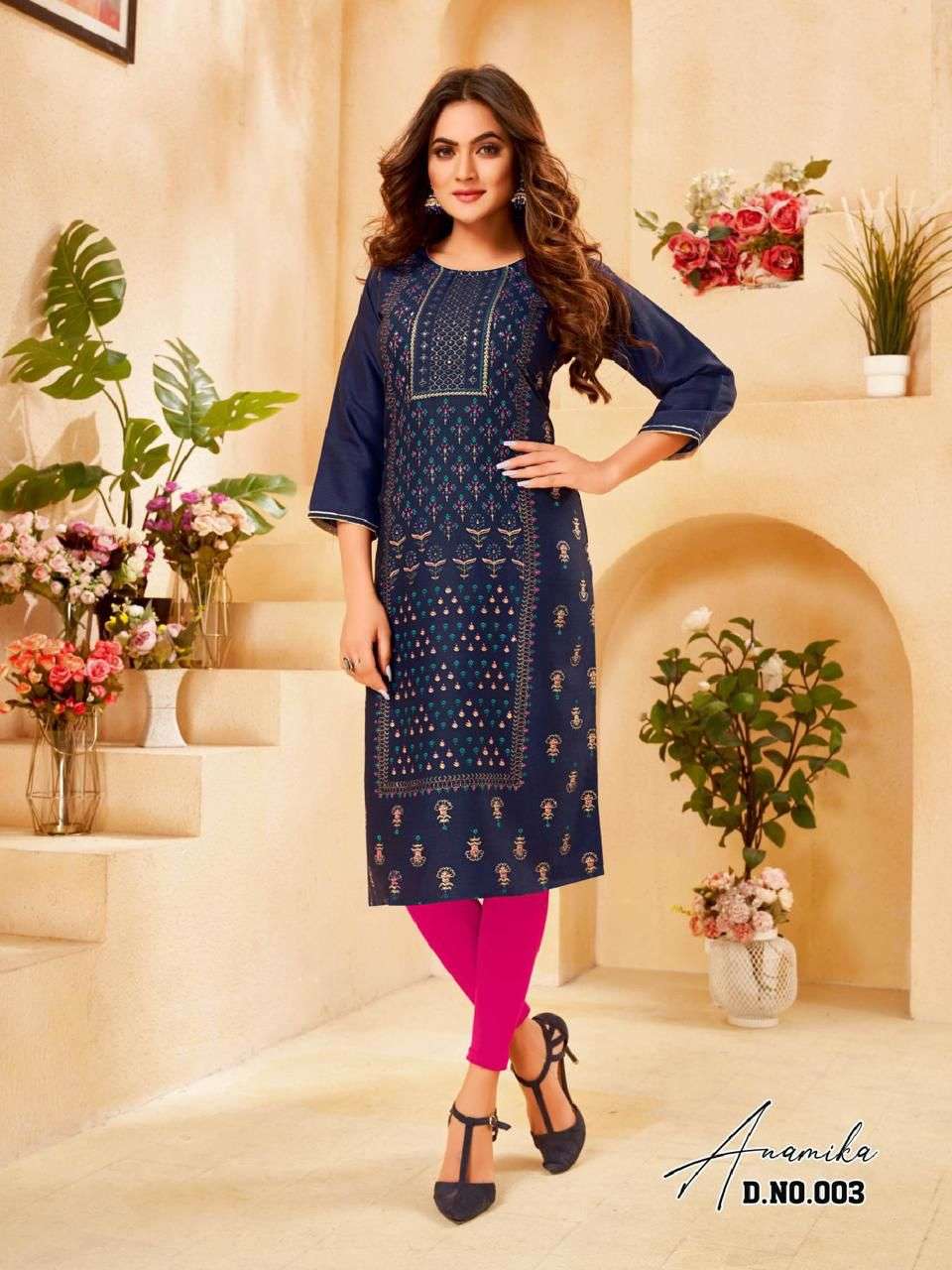 ANAMIKA BY HERITAGE 001 TO 005 SERIES DESIGNER STYLISH FANCY COLORFUL BEAUTIFUL PARTY WEAR & ETHNIC WEAR COLLECTION PURE RAYON KURTIS AT WHOLESALE PRICE