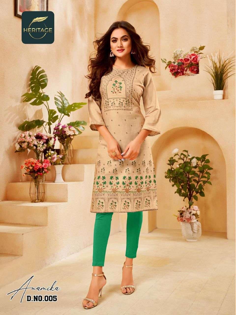 ANAMIKA BY HERITAGE 001 TO 005 SERIES DESIGNER STYLISH FANCY COLORFUL BEAUTIFUL PARTY WEAR & ETHNIC WEAR COLLECTION PURE RAYON KURTIS AT WHOLESALE PRICE