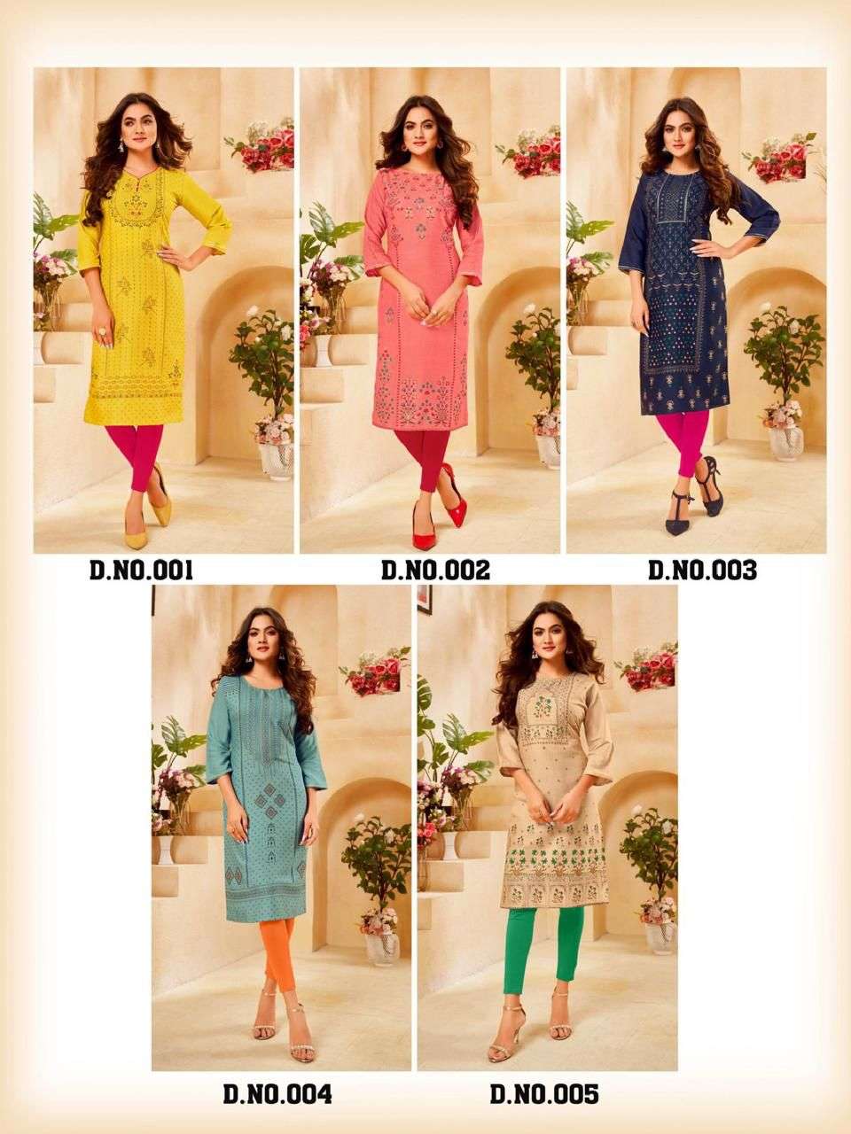 ANAMIKA BY HERITAGE 001 TO 005 SERIES DESIGNER STYLISH FANCY COLORFUL BEAUTIFUL PARTY WEAR & ETHNIC WEAR COLLECTION PURE RAYON KURTIS AT WHOLESALE PRICE