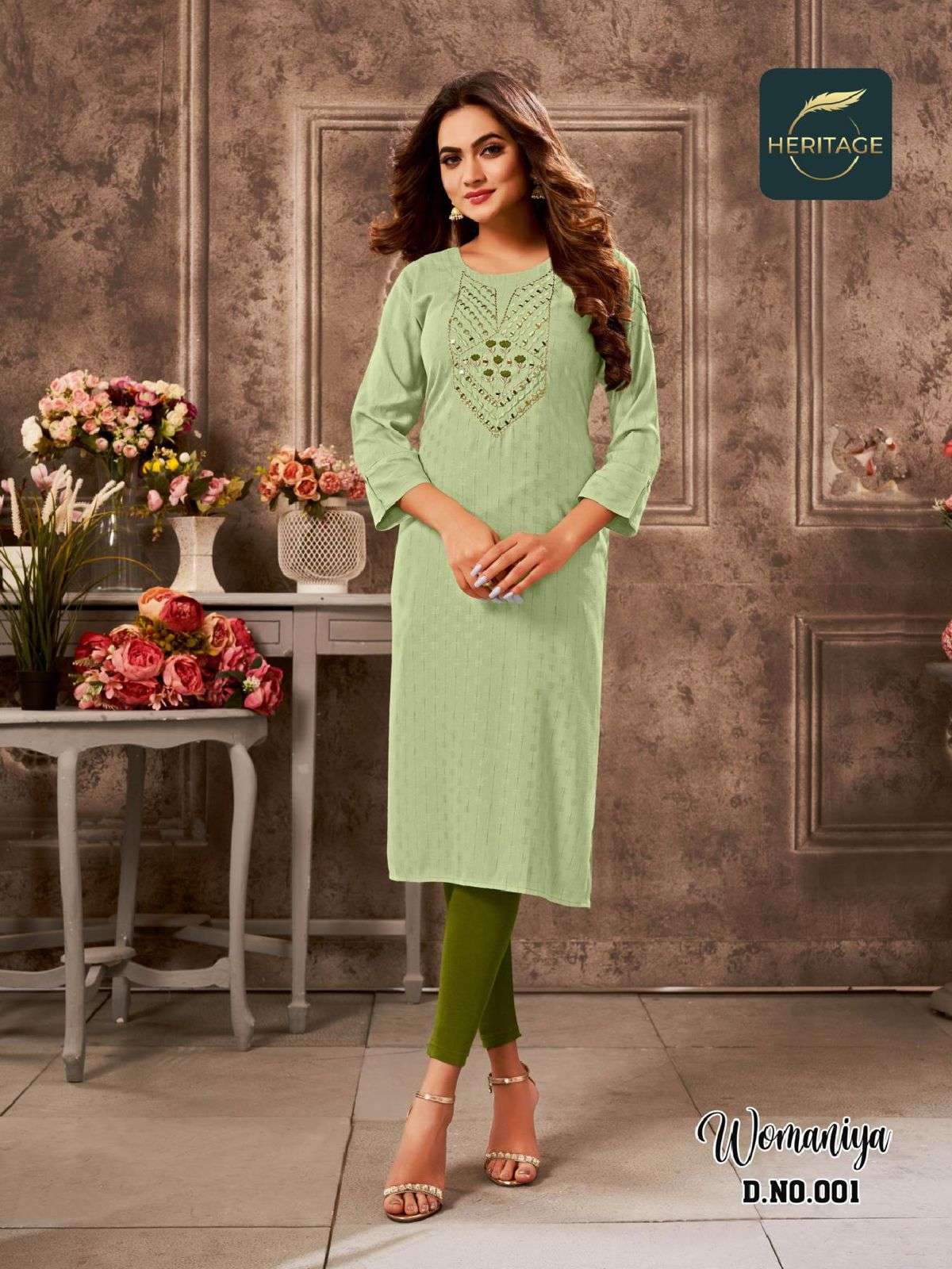 WOMANIYA BY HERITAGE 001 TO 006 SERIES DESIGNER STYLISH FANCY COLORFUL BEAUTIFUL PARTY WEAR & ETHNIC WEAR COLLECTION PURE RAYON KURTIS AT WHOLESALE PRICE
