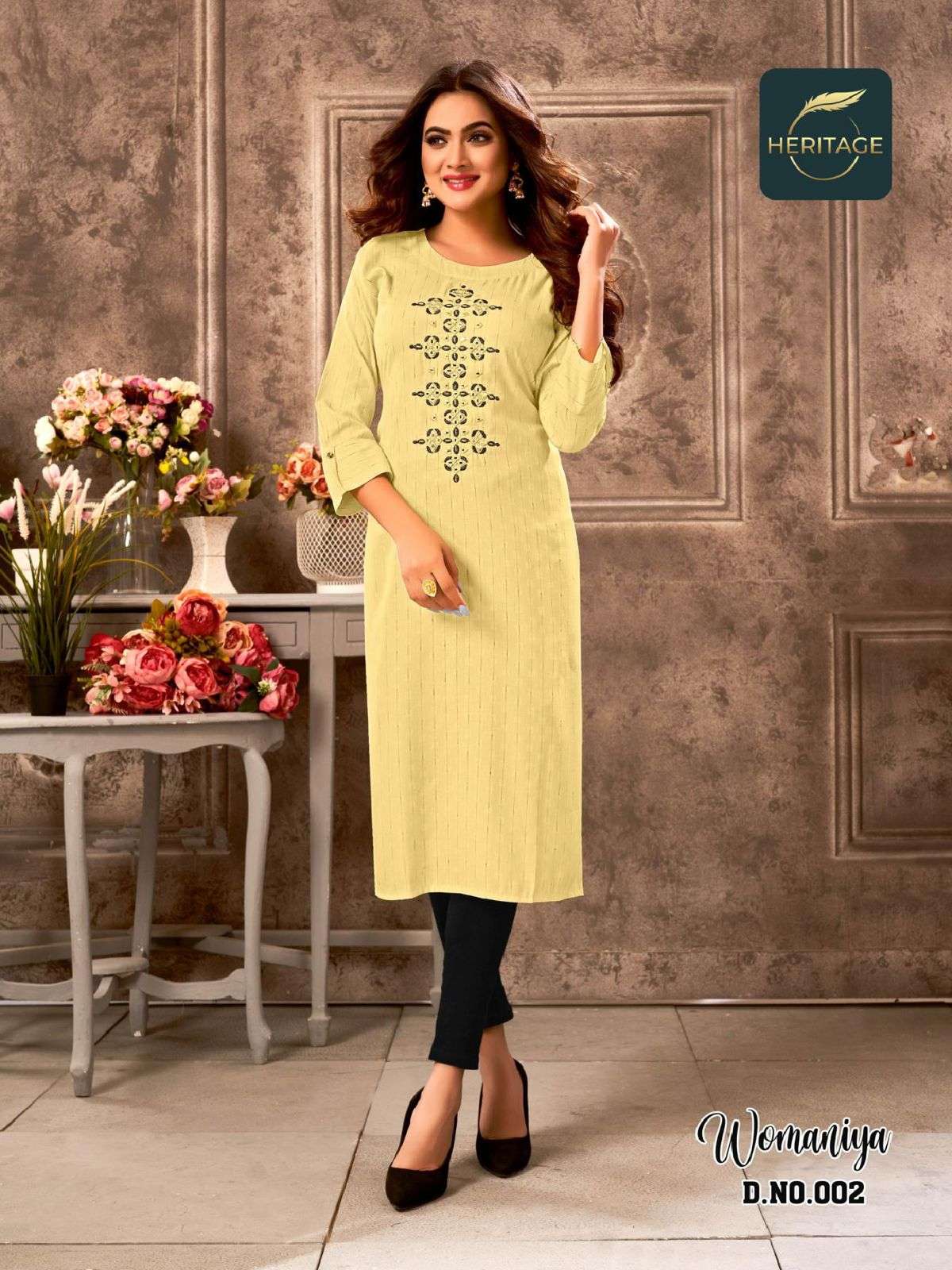 WOMANIYA BY HERITAGE 001 TO 006 SERIES DESIGNER STYLISH FANCY COLORFUL BEAUTIFUL PARTY WEAR & ETHNIC WEAR COLLECTION PURE RAYON KURTIS AT WHOLESALE PRICE