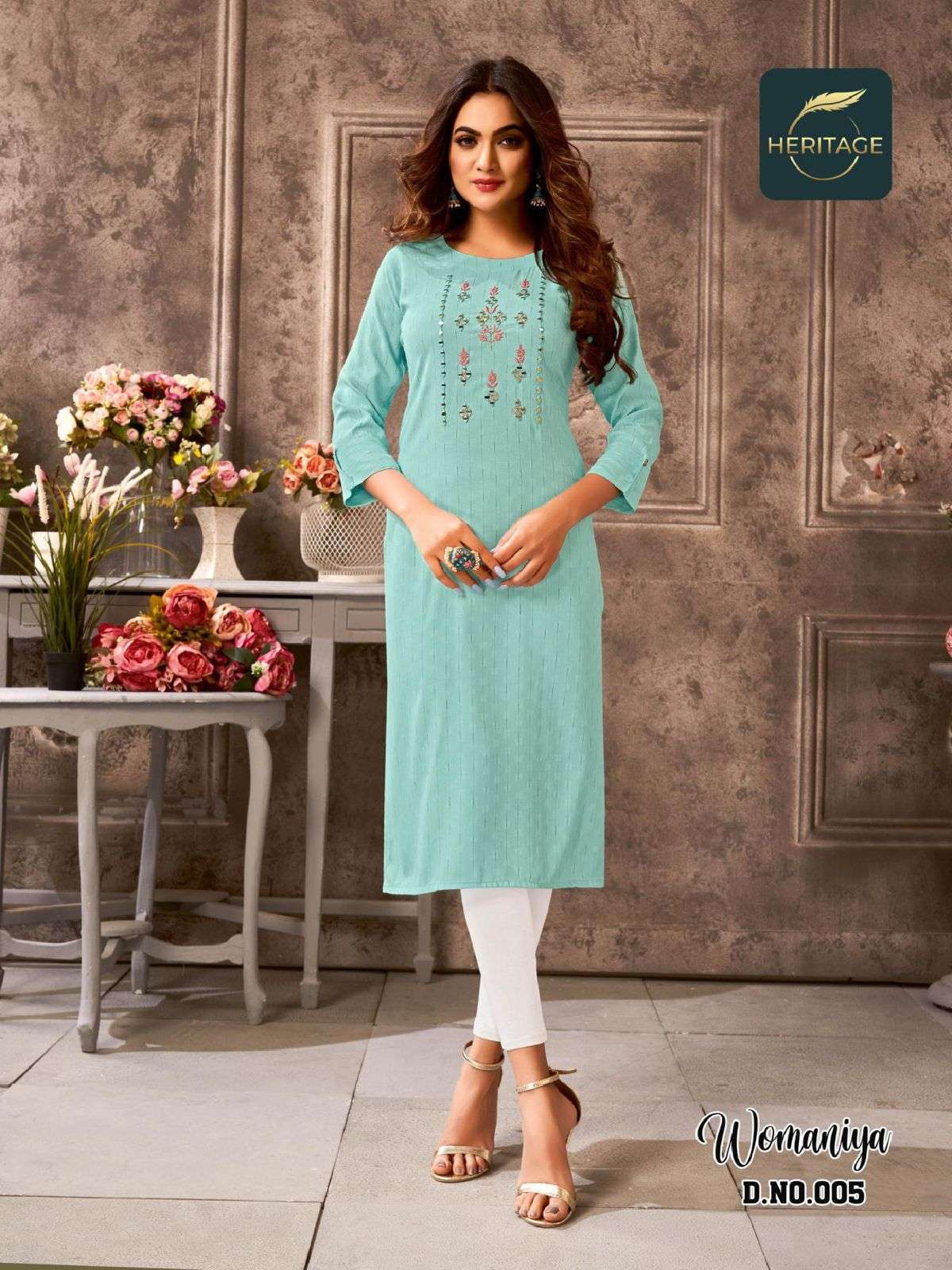 WOMANIYA BY HERITAGE 001 TO 006 SERIES DESIGNER STYLISH FANCY COLORFUL BEAUTIFUL PARTY WEAR & ETHNIC WEAR COLLECTION PURE RAYON KURTIS AT WHOLESALE PRICE