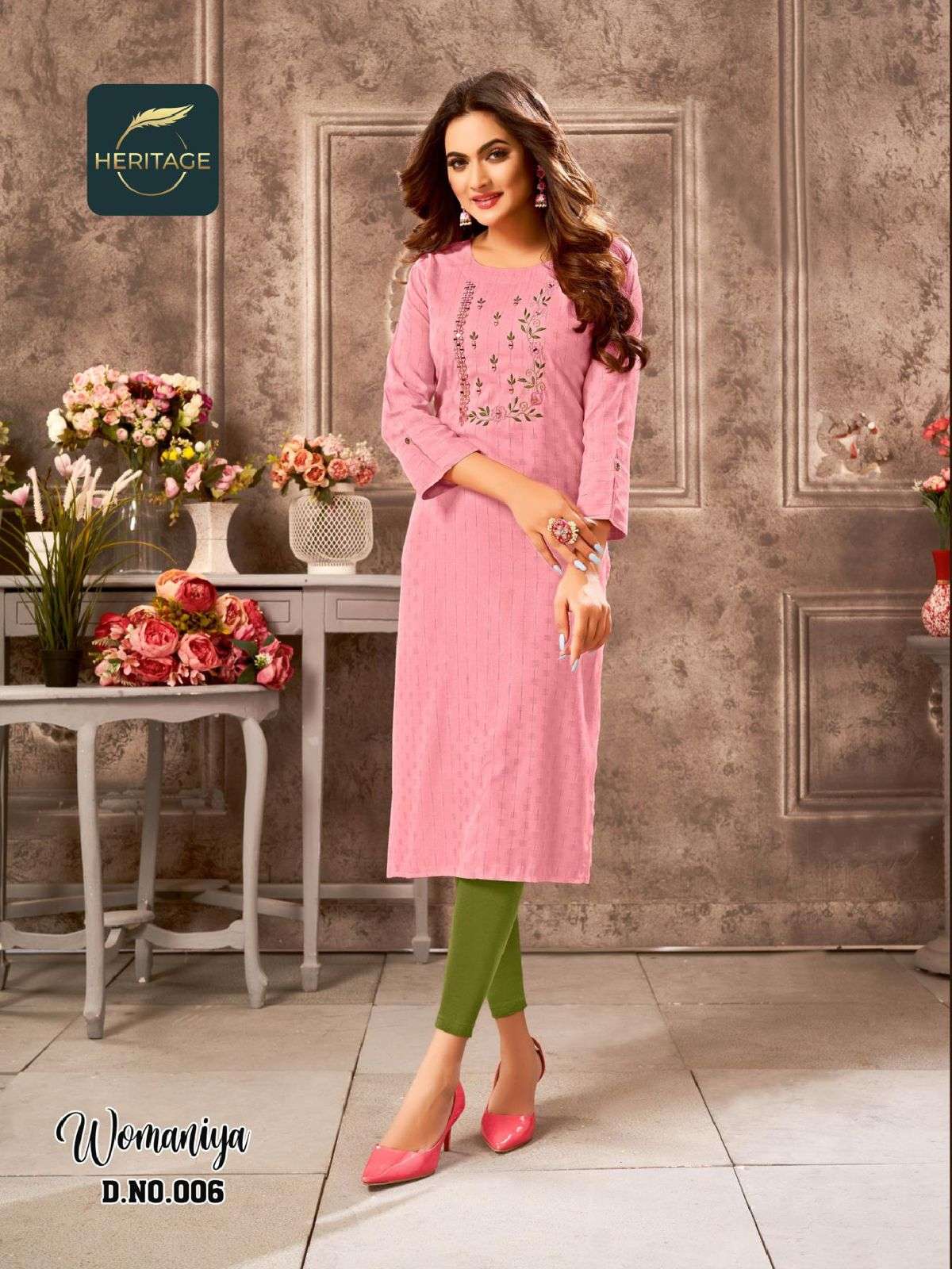 WOMANIYA BY HERITAGE 001 TO 006 SERIES DESIGNER STYLISH FANCY COLORFUL BEAUTIFUL PARTY WEAR & ETHNIC WEAR COLLECTION PURE RAYON KURTIS AT WHOLESALE PRICE