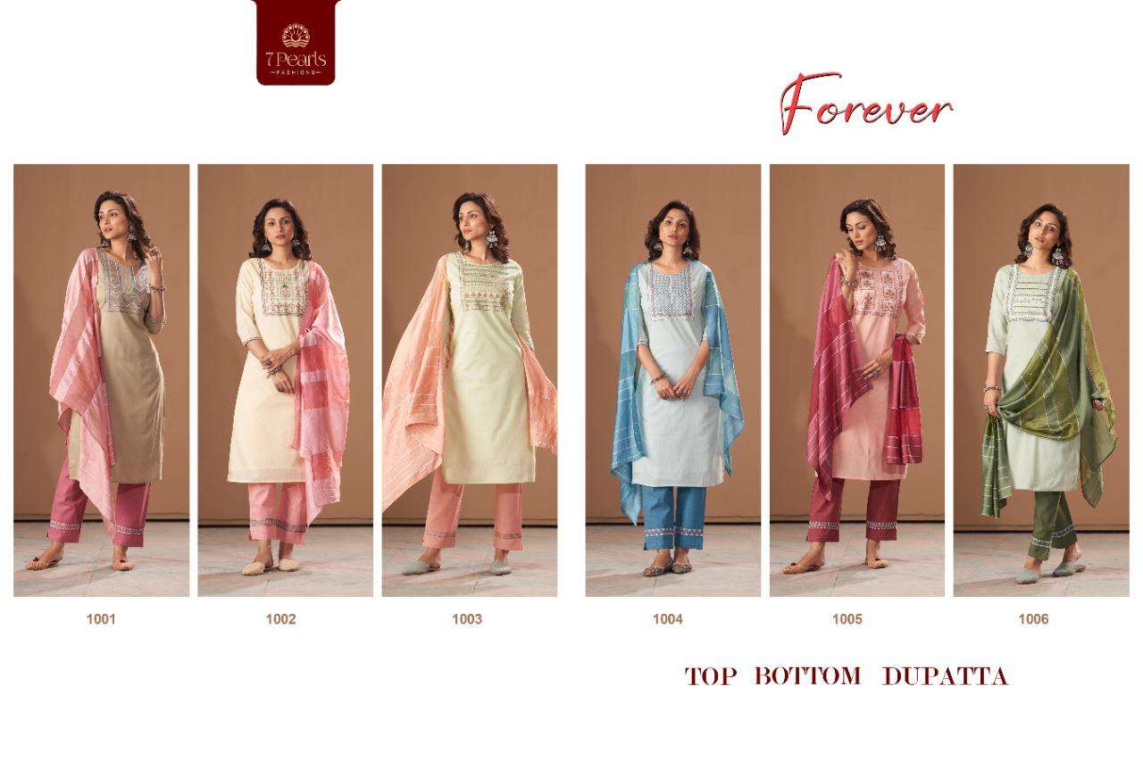 FOREVER BY 7 PEARLS 1001 TO 1006 SERIES BEAUTIFUL SUITS COLORFUL STYLISH FANCY CASUAL WEAR & ETHNIC WEAR COTTON EMBROIDERED DRESSES AT WHOLESALE PRICE