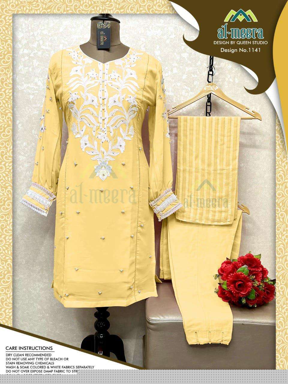 AL-MEERA HIT DESIGN 1141 COLOURS BY AL-MEERA 1141-A TO 1141-D SERIES BEAUTIFUL PAKISTANI SUITS COLORFUL STYLISH FANCY CASUAL WEAR & ETHNIC WEAR FAUX GEORGETTE DRESSES AT WHOLESALE PRICE