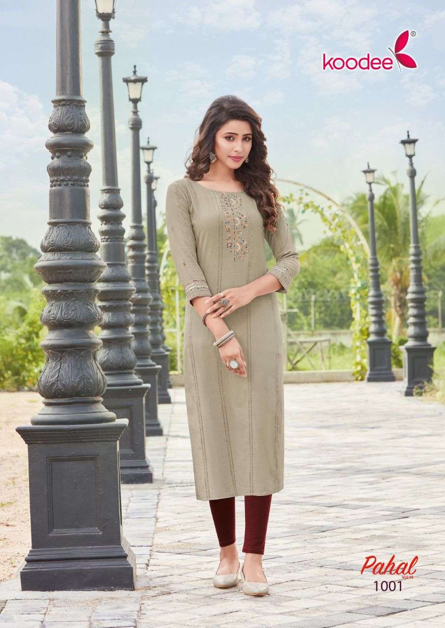 PAHAL VOL-10 BY KOODEE 1001 TO 1005 SERIES STYLISH FANCY BEAUTIFUL COLORFUL CASUAL WEAR & ETHNIC WEAR VISCOSE KURTIS AT WHOLESALE PRICE