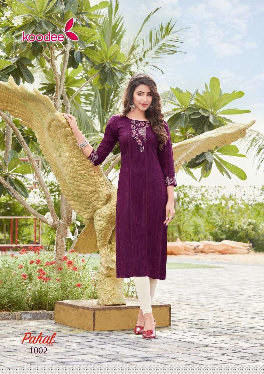 PAHAL VOL-10 BY KOODEE 1001 TO 1005 SERIES STYLISH FANCY BEAUTIFUL COLORFUL CASUAL WEAR & ETHNIC WEAR VISCOSE KURTIS AT WHOLESALE PRICE