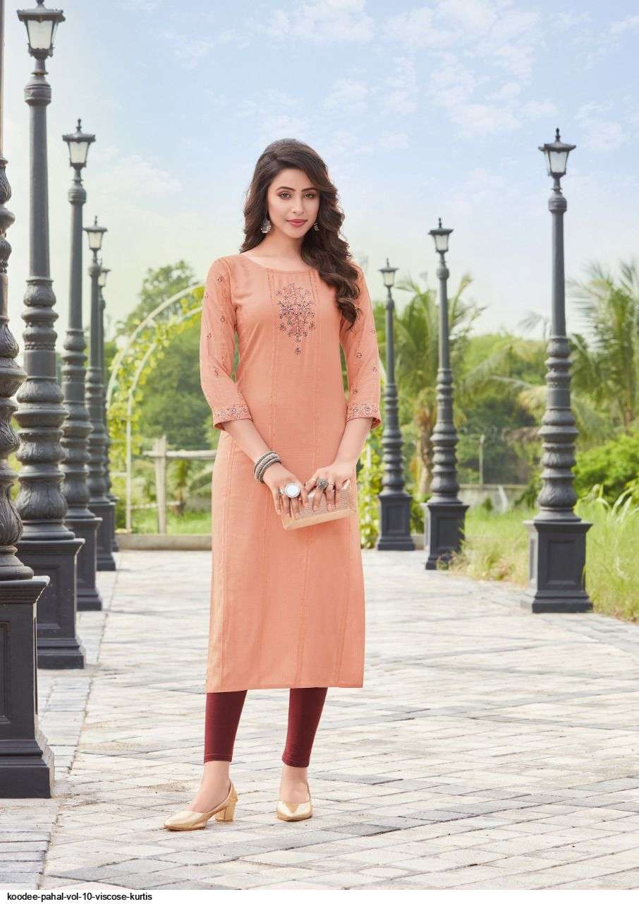PAHAL VOL-10 BY KOODEE 1001 TO 1005 SERIES STYLISH FANCY BEAUTIFUL COLORFUL CASUAL WEAR & ETHNIC WEAR VISCOSE KURTIS AT WHOLESALE PRICE