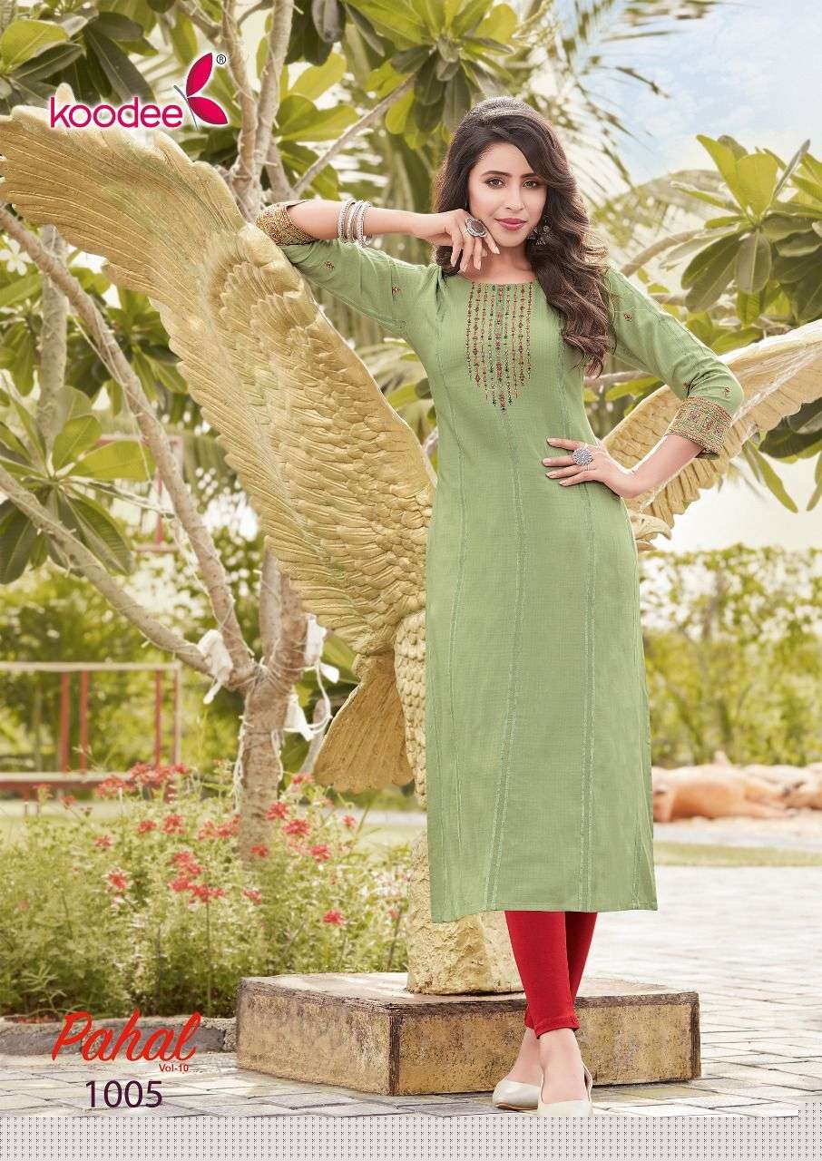 PAHAL VOL-10 BY KOODEE 1001 TO 1005 SERIES STYLISH FANCY BEAUTIFUL COLORFUL CASUAL WEAR & ETHNIC WEAR VISCOSE KURTIS AT WHOLESALE PRICE