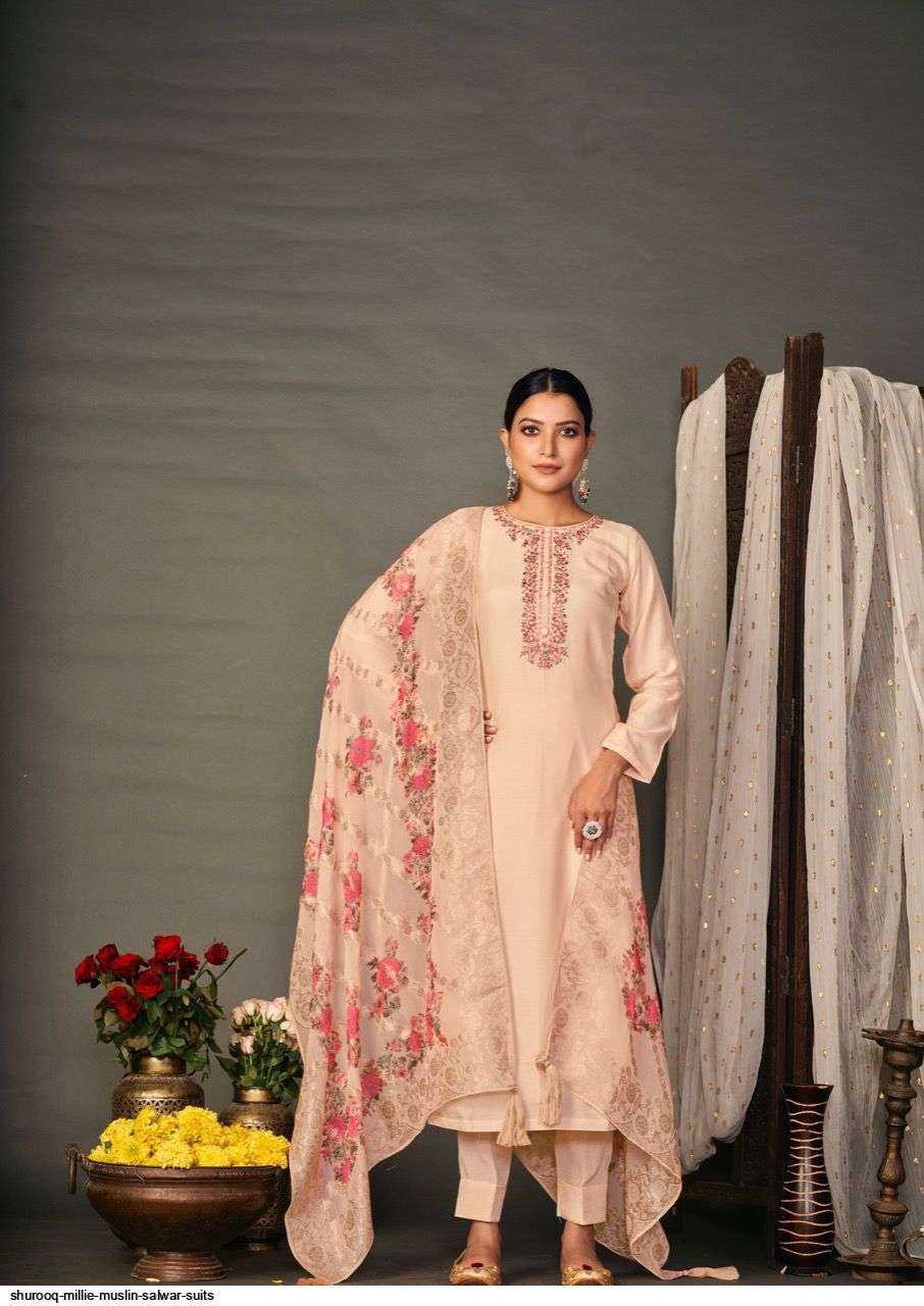 MILLIE BY SHUROOQ 10093 TO 10096 SERIES BEAUTIFUL SUITS COLORFUL STYLISH FANCY CASUAL WEAR & ETHNIC WEAR PURE MUSLIN DRESSES AT WHOLESALE PRICE