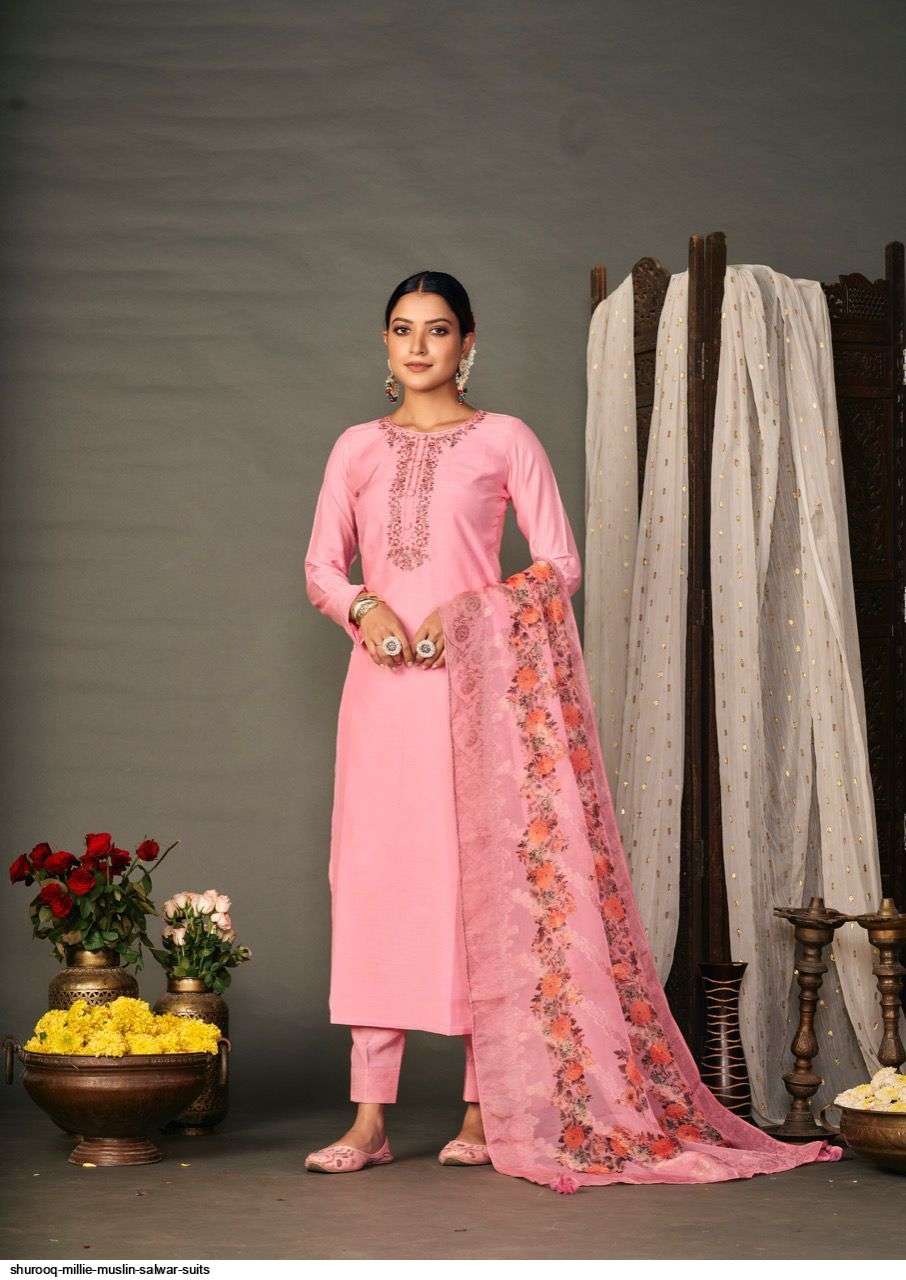 MILLIE BY SHUROOQ 10093 TO 10096 SERIES BEAUTIFUL SUITS COLORFUL STYLISH FANCY CASUAL WEAR & ETHNIC WEAR PURE MUSLIN DRESSES AT WHOLESALE PRICE