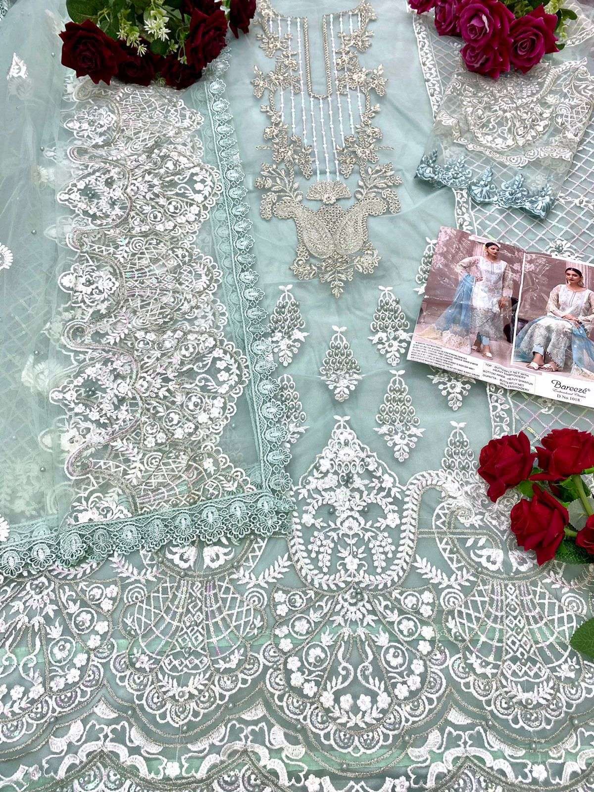 BAREEZE HIT DESIGN 1018 BY FASHID WHOLESALE DESIGNER PAKISTANI SUITS COLLECTION BEAUTIFUL STYLISH COLORFUL FANCY PARTY WEAR & OCCASIONAL WEAR SOFT NET WITH EMBROIDERY DRESSES AT WHOLESALE PRICE