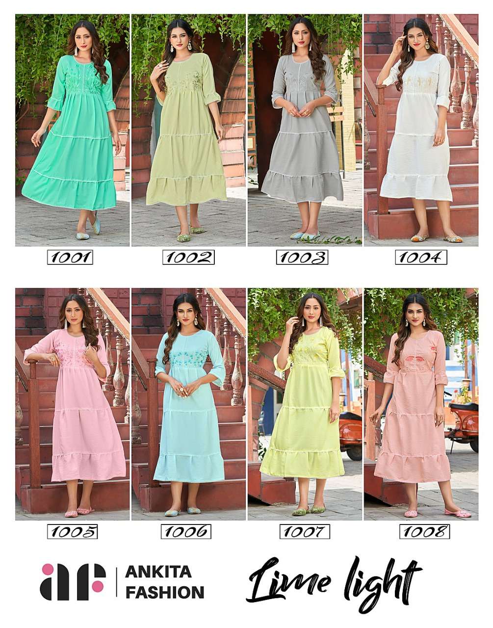 LIME LIGHT BY ANKITA FASHION 1001 TO 1008 SERIES DESIGNER STYLISH FANCY COLORFUL BEAUTIFUL PARTY WEAR & ETHNIC WEAR COLLECTION FANCY KURTIS AT WHOLESALE PRICE