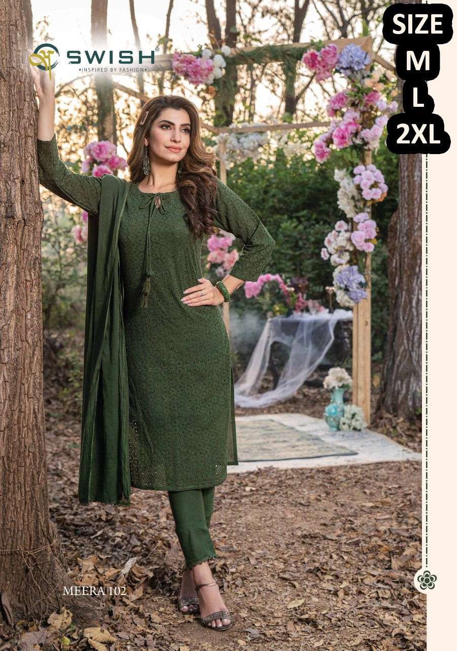 MEERA BY SWISH 101 TO 105 SERIES BEAUTIFUL SUITS COLORFUL STYLISH FANCY CASUAL WEAR & ETHNIC WEAR PURE COTTON DRESSES AT WHOLESALE PRICE