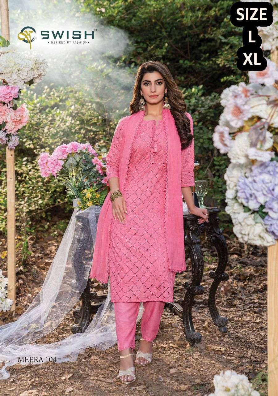 MEERA BY SWISH 101 TO 105 SERIES BEAUTIFUL SUITS COLORFUL STYLISH FANCY CASUAL WEAR & ETHNIC WEAR PURE COTTON DRESSES AT WHOLESALE PRICE