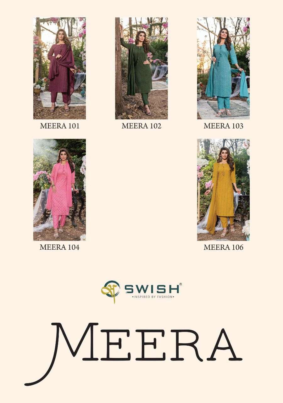 MEERA BY SWISH 101 TO 105 SERIES BEAUTIFUL SUITS COLORFUL STYLISH FANCY CASUAL WEAR & ETHNIC WEAR PURE COTTON DRESSES AT WHOLESALE PRICE