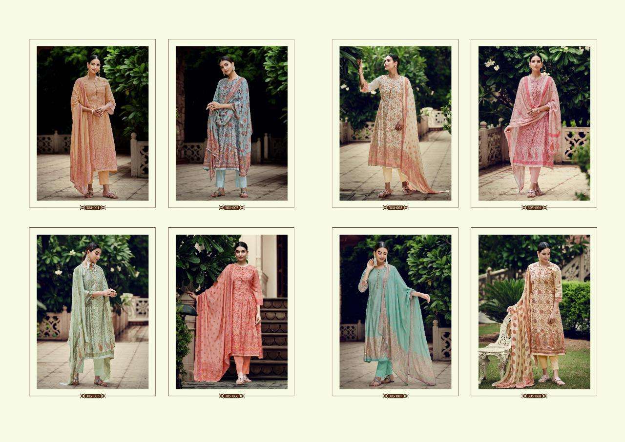 RABIA BY SARGAM PRINTS 305-001 TO 305-008 SERIES BEAUTIFUL SUITS COLORFUL STYLISH FANCY CASUAL WEAR & ETHNIC WEAR PURE MUSLIN PRINT DRESSES AT WHOLESALE PRICE