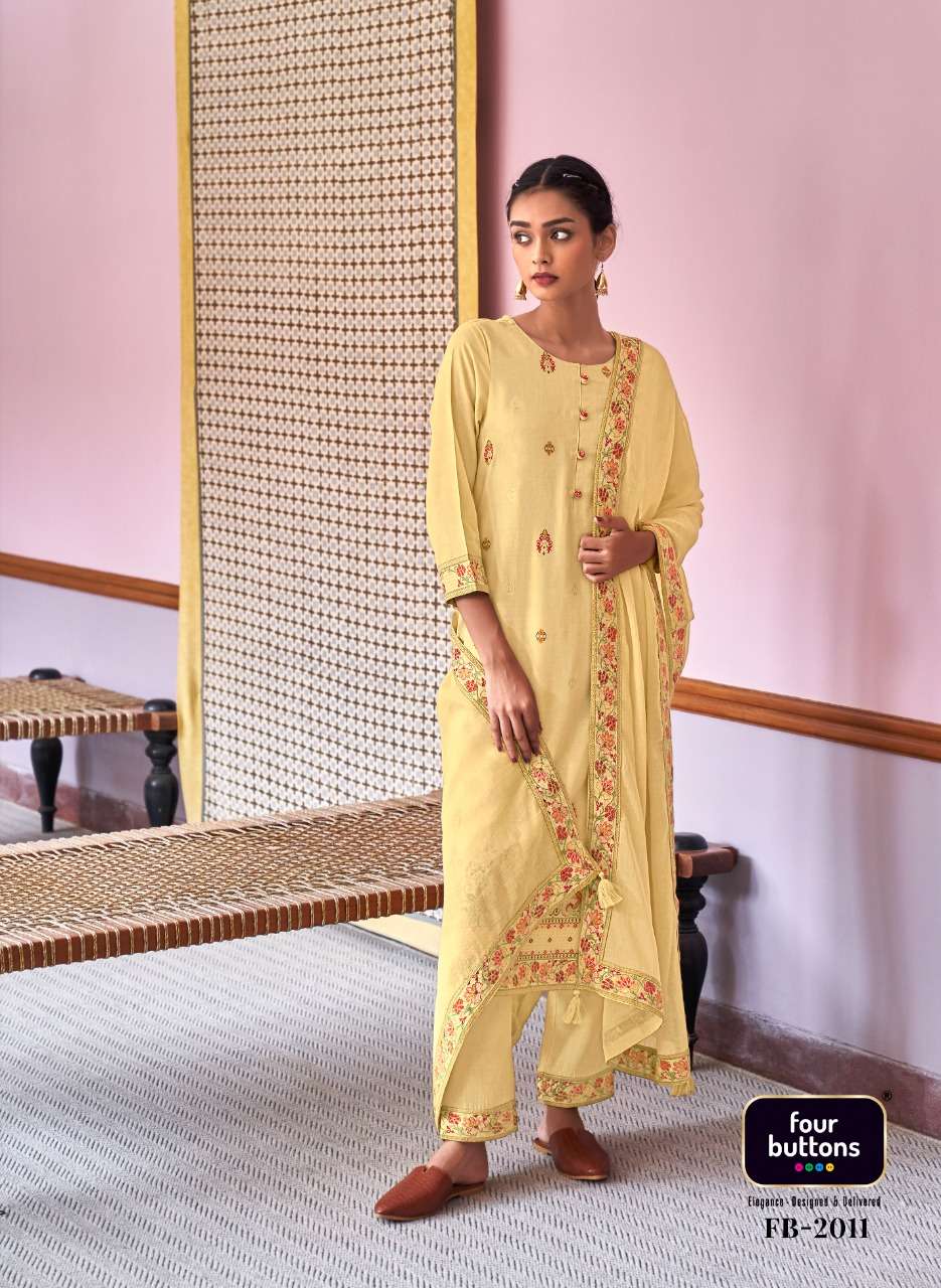 RESHAM BY FOUR BUTTONS 2011 TO 2016 SERIES BEAUTIFUL SUITS COLORFUL STYLISH FANCY CASUAL WEAR & ETHNIC WEAR PURE COTTON JACQUARD DRESSES AT WHOLESALE PRICE